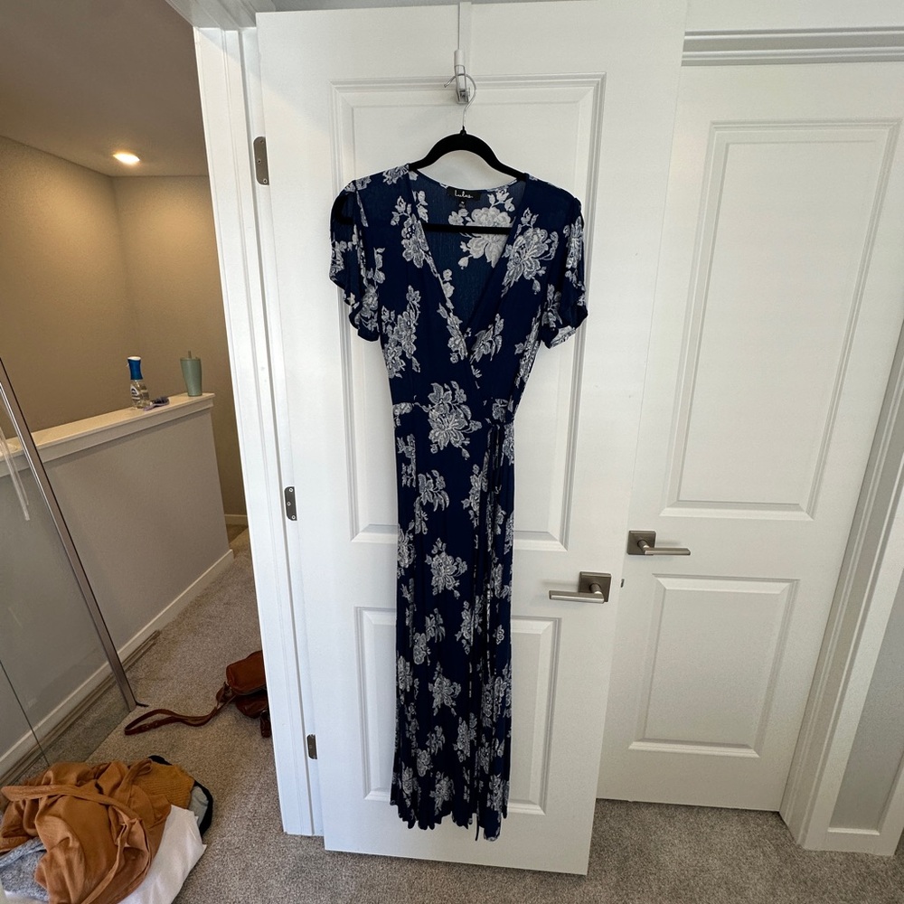 Heart of Marigold Navy Blue Floral Print Wrap Maxi Dress - Picture 9 of 9